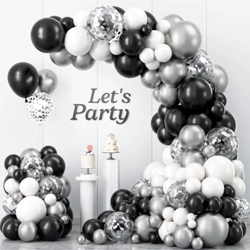 black and white birthday decor