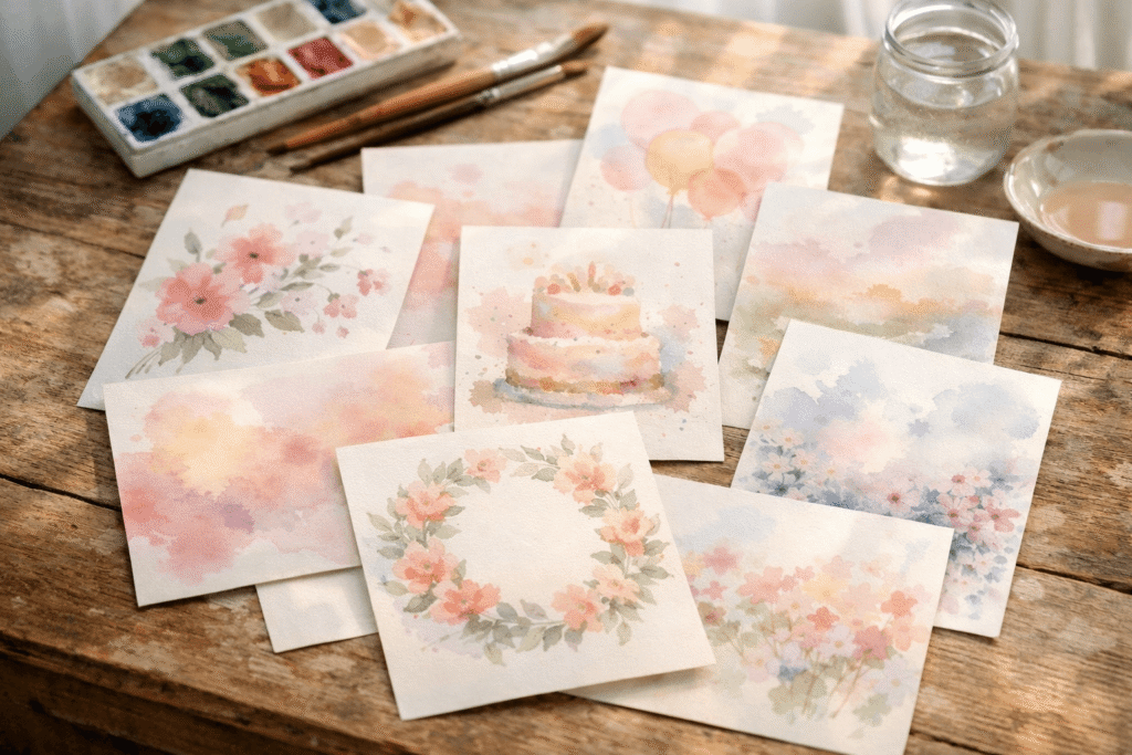 10 Stunning Watercolor Birthday Card Ideas 13 Watercolor birthday cards on a table