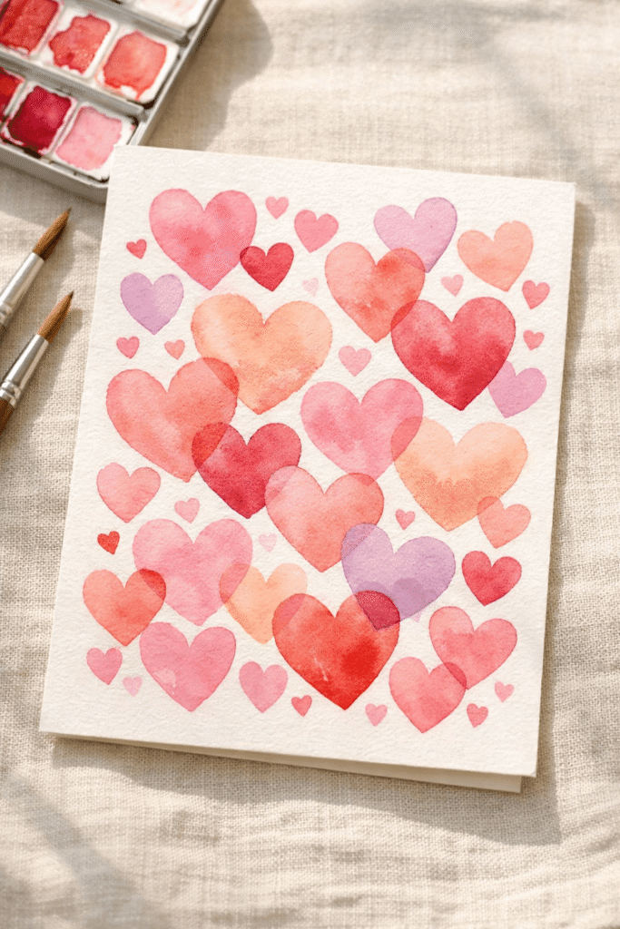 10 Stunning Watercolor Birthday Card Ideas 3 Watercolor hearts birthday card idea