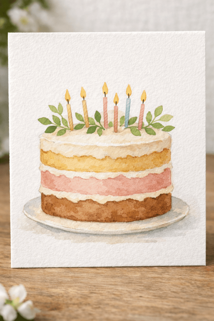 10 Stunning Watercolor Birthday Card Ideas 5 Watercolor birthday cake card idea