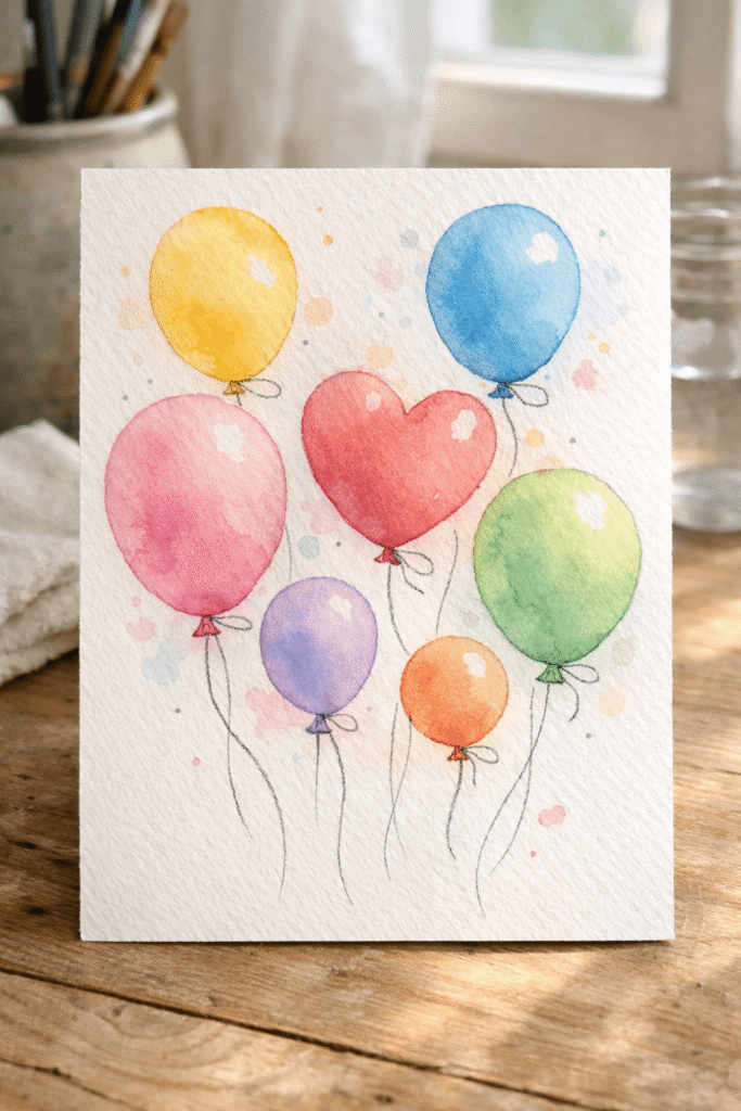 10 Stunning Watercolor Birthday Card Ideas 6 Watercolor balloons birthday card idea