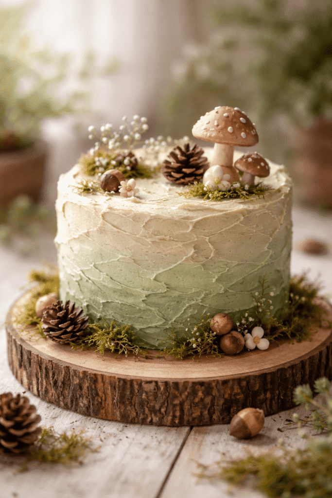 10 Creative Smash Cake Ideas for 1st Birthday Celebration 9 woodland themed smash cake in natural green and brown tones