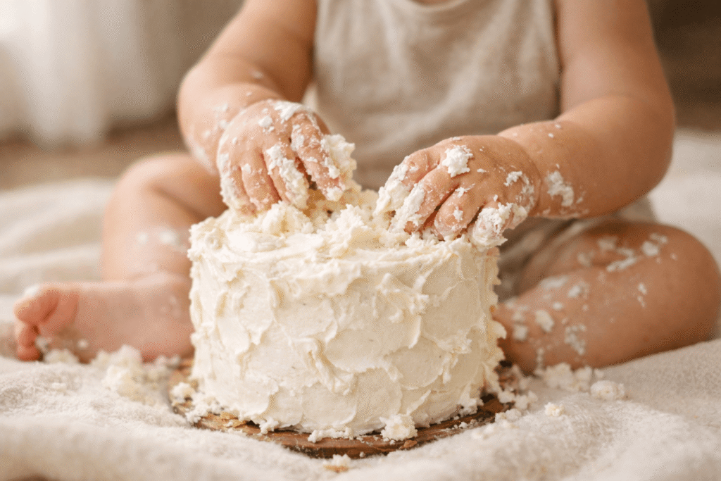 10 Creative Smash Cake Ideas for 1st Birthday Celebration 13 baby smashing first birthday cake with messy frosting hands