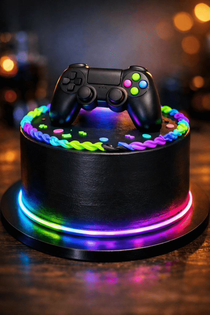 gamer birthday cake with generic game controller topper
