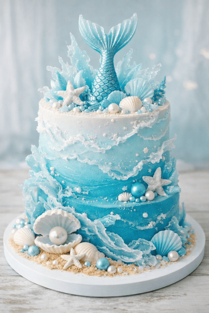25 Best Mermaid Birthday Cake Ideas: Make a Splash at Your Next Party! 9 Ocean's Whisper in Blue