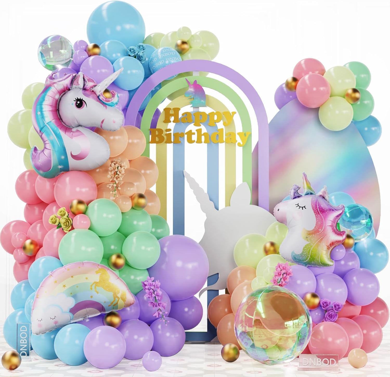 140Pcs Pastel Rainbow Unicorn Balloon Garland Arch Kit