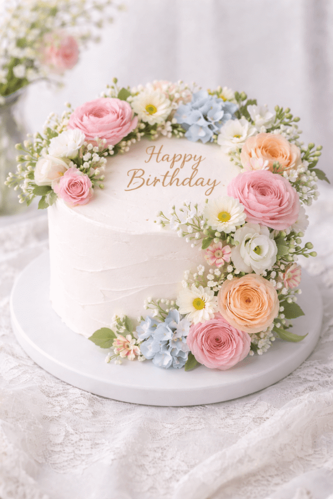 Spring Birthday Cake With Fresh Flowers