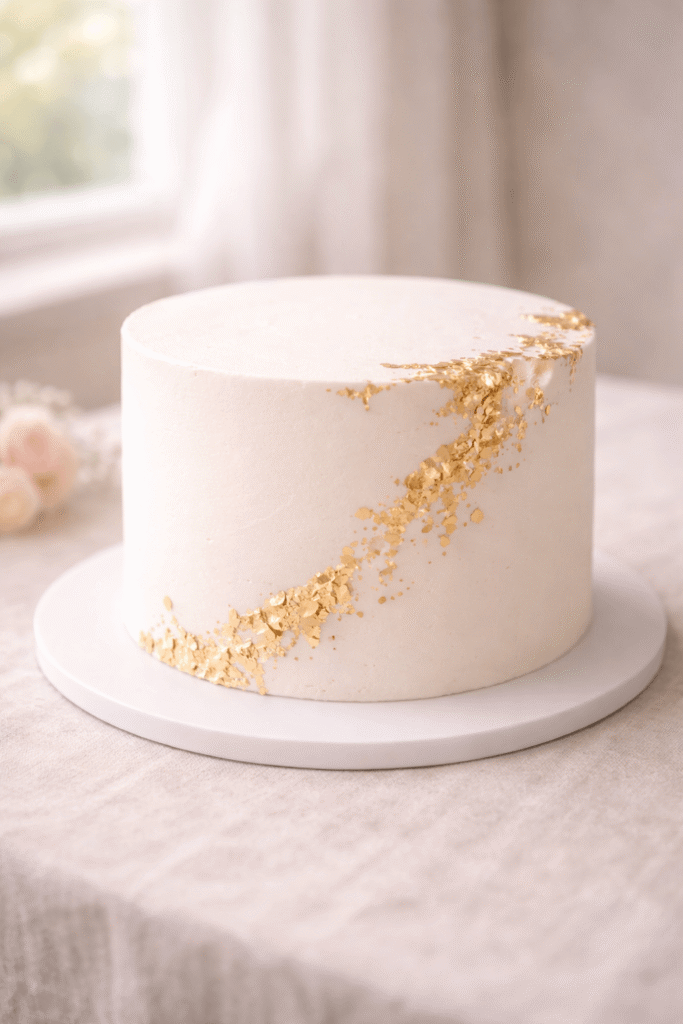 10 Amazing Golden Birthday Cake Ideas to Make Your Day Shine! 9 minimalist white birthday cake with edible gold leaf accents