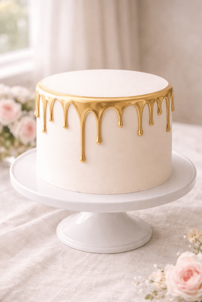 10 Amazing Golden Birthday Cake Ideas to Make Your Day Shine! 2 white birthday cake with metallic gold drip design