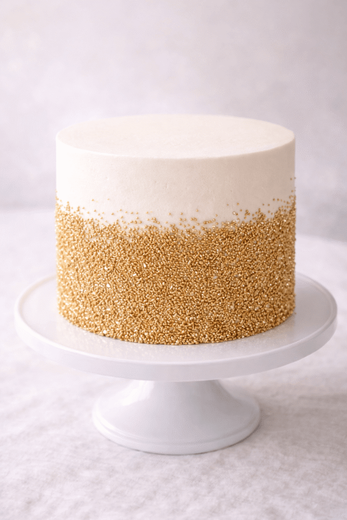 10 Amazing Golden Birthday Cake Ideas to Make Your Day Shine! 10 nude and white birthday cake with subtle gold details