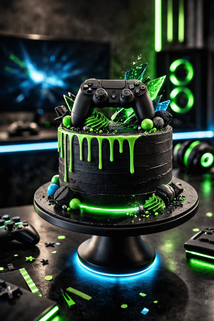 sleek gamer themed birthday cake