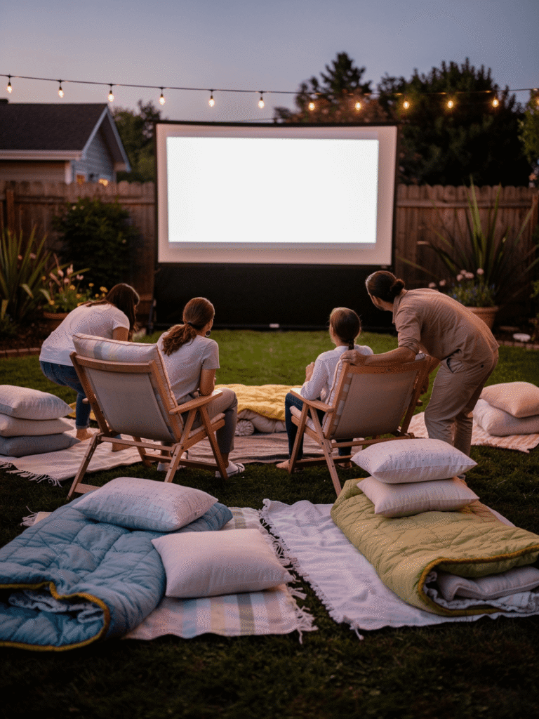 cushion and blankets movie night