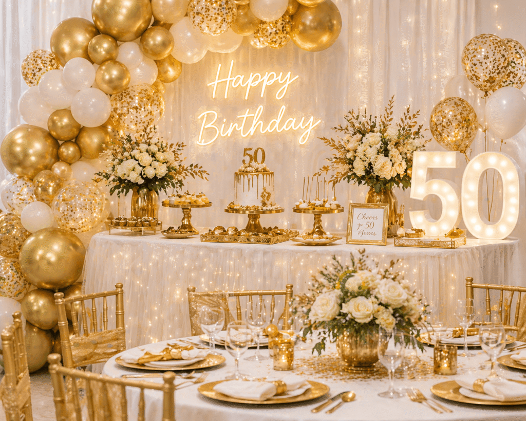 Golden Birthday Ideas That Feel Meaningful, Elegant & Worth the Hype 2 Elegant gold birthday decorations